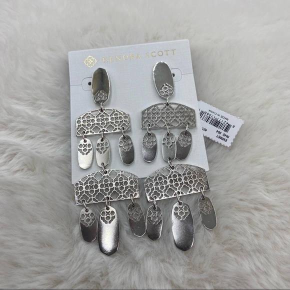 KENDRA SCOTT Emmet Statement Earrings in Silver Filigree NWT - Picture 6 of 13